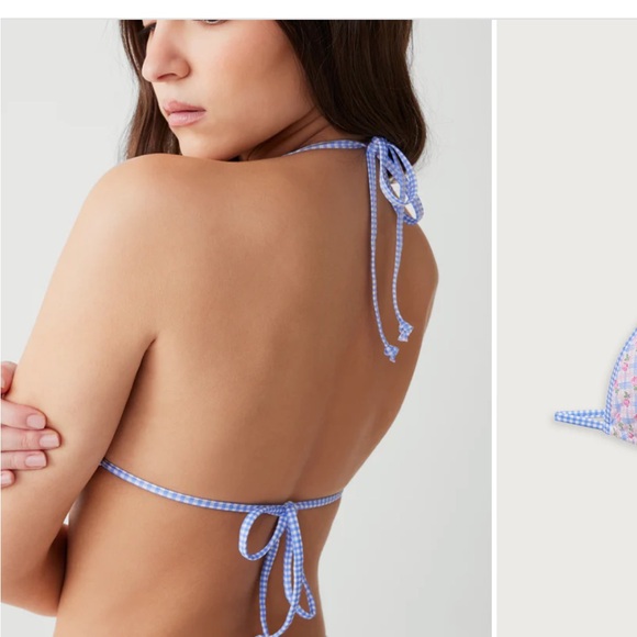 NWT Frankies Bikinis Nick Plaid Triangle Bikini Top - Rose Picnic - Picture 3 of 5